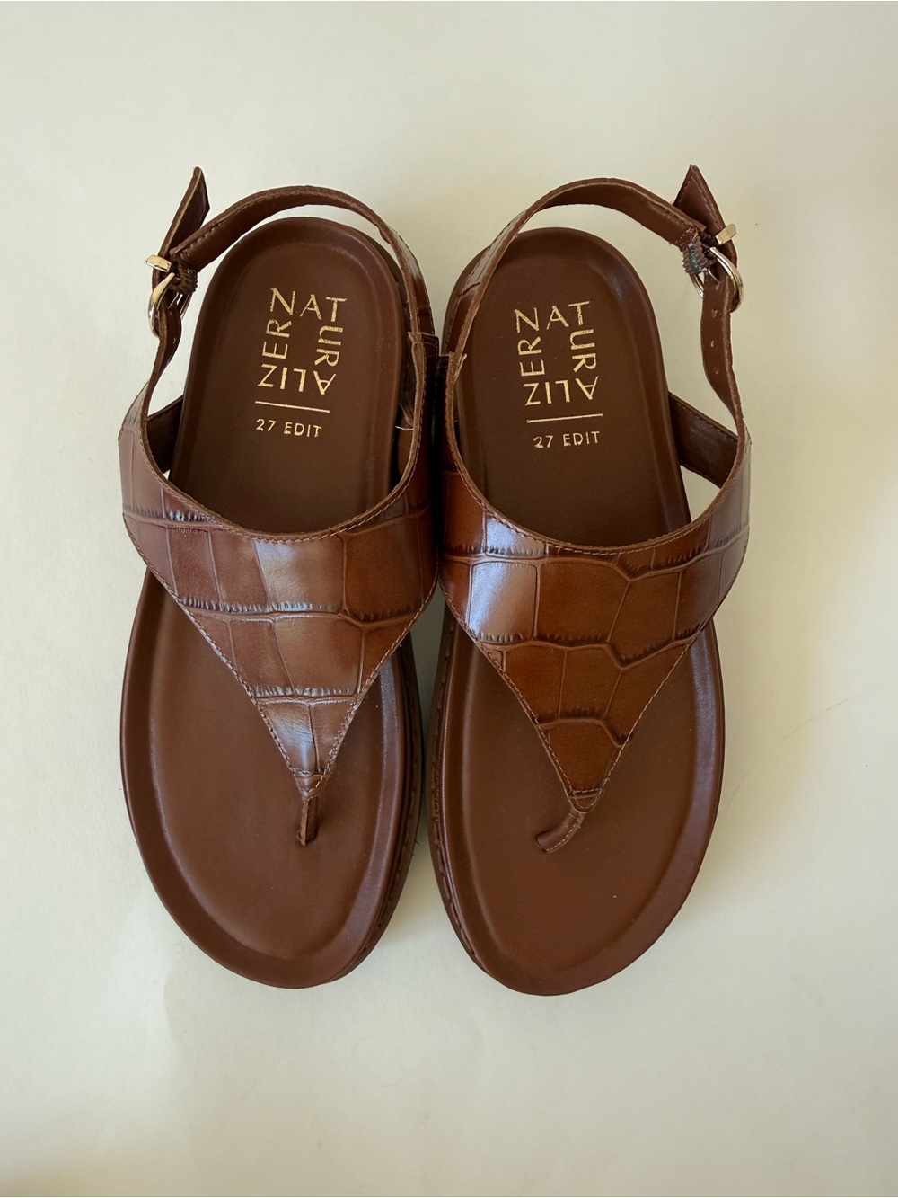 Naturalizer Brown Croc-Embossed Thong Sandals